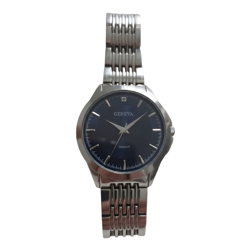 Geneva Men's Watch with Silver Band and Dark Dial